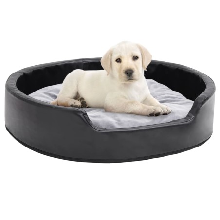 vidaXL Cama para perros felpa y cuero sintético negro gris 79x70x19 cm