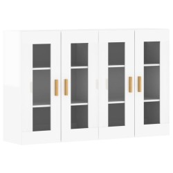 vidaXL Armarios de pared 2 uds madera de ingeniería blanco brillante