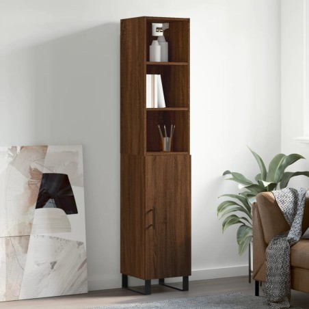vidaXL Aparador alto madera contrachapada roble marrón 34,5x34x180 cm
