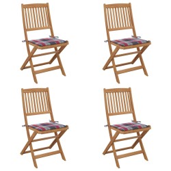 vidaXL Sillas de jardín plegables 4 uds y cojines madera maciza acacia