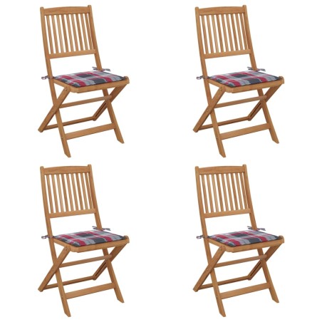 vidaXL Sillas de jardín plegables 4 uds y cojines madera maciza acacia