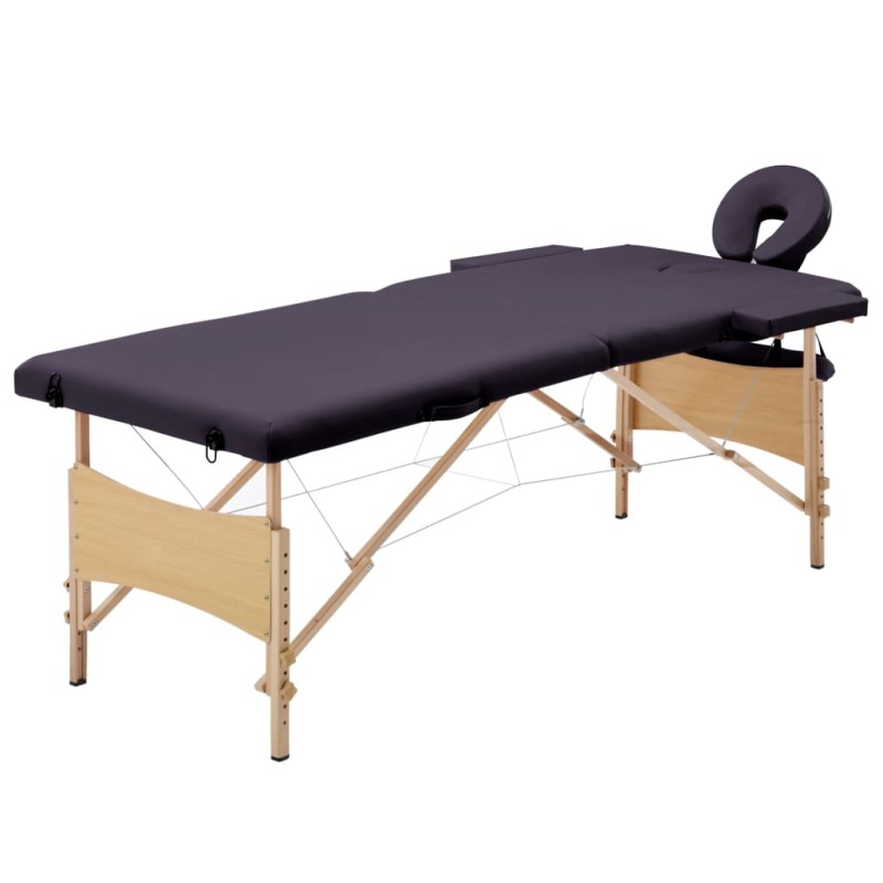 vidaXL Camilla de masaje plegable 2 zonas madera morado