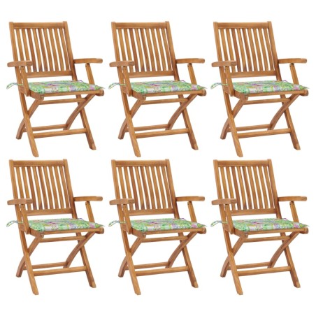 vidaXL Sillas de jardín plegables 6 uds madera maciza teca con cojines