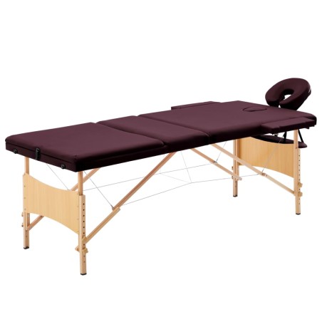 vidaXL Camilla de masaje plegable 3 zonas madera morado vino