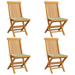 vidaXL Sillas de jardín 4 uds madera de teca cojines estampado hojas