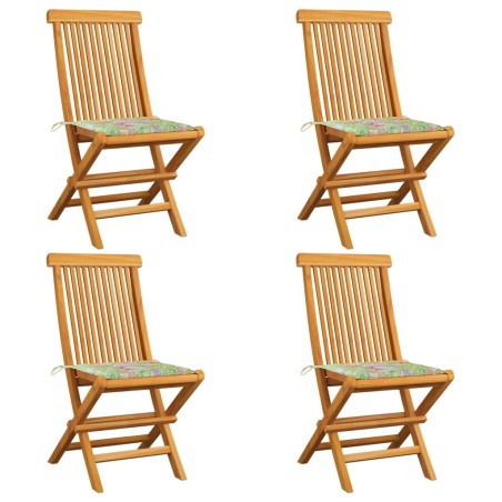 vidaXL Sillas de jardín 4 uds madera de teca cojines estampado hojas