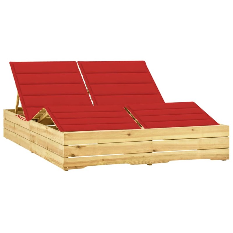 vidaXL Tumbona doble y cojines rojos madera pino impregnada vidaXL Tumbona doble y cojines rojos madera pino impregnada
