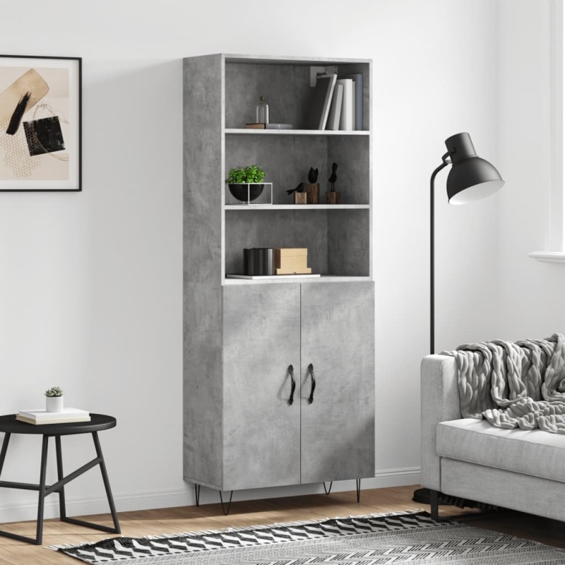 vidaXL Aparador alto madera contrachapada gris hormigón 69,5x34x180 cm vidaXL Aparador alto madera contrachapada gris hormigón 69,5x34x180 cm