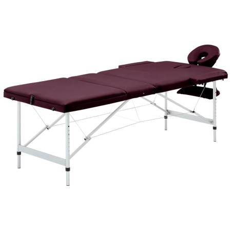 vidaXL Camilla de masaje plegable 3 zonas aluminio morado vino