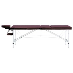 vidaXL Camilla de masaje plegable 3 zonas aluminio morado vino