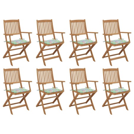 vidaXL Sillas de jardín plegables 8 uds y cojines madera maciza acacia