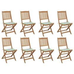 vidaXL Sillas de jardín plegables 8 uds y cojines madera maciza acacia