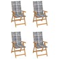 vidaXL Sillas de jardín 4 uds madera maciza teca cojines cuadros gris vidaXL Sillas de jardín 4 uds madera maciza teca cojines cuadros gris