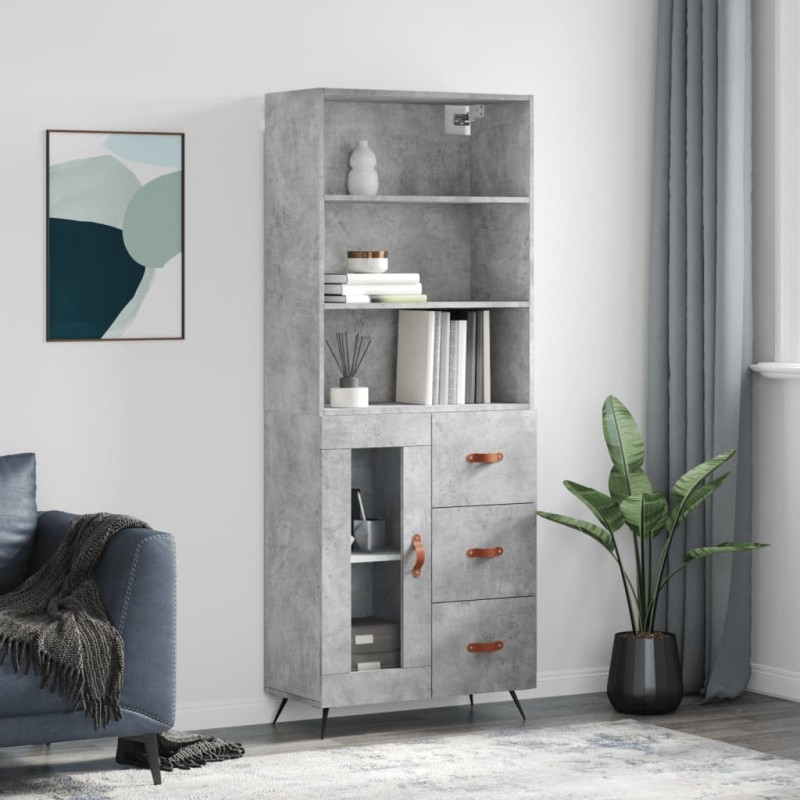 vidaXL Aparador alto madera contrachapada gris hormigón 69,5x34x180 cm vidaXL Aparador alto madera contrachapada gris hormigón 69,5x34x180 cm