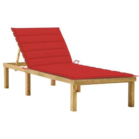 vidaXL Tumbona con cojín rojo madera de pino impregnada