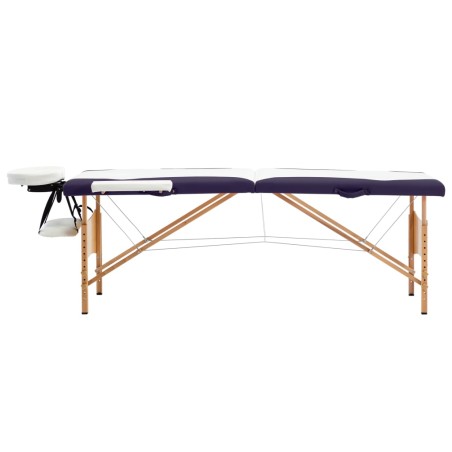 vidaXL Camilla de masaje plegable 2 zonas madera blanco y morado