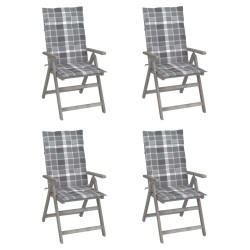 vidaXL Sillas de jardín reclinables 4 uds madera maciza acacia cojines