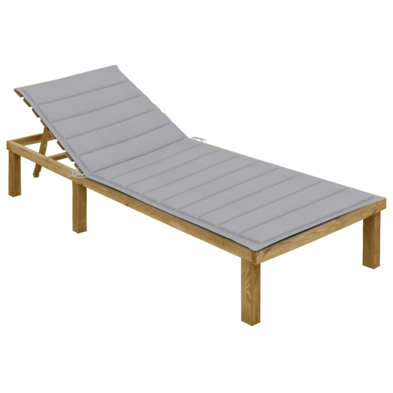 vidaXL Tumbona con cojín gris madera de pino impregnada vidaXL Tumbona con cojín gris madera de pino impregnada