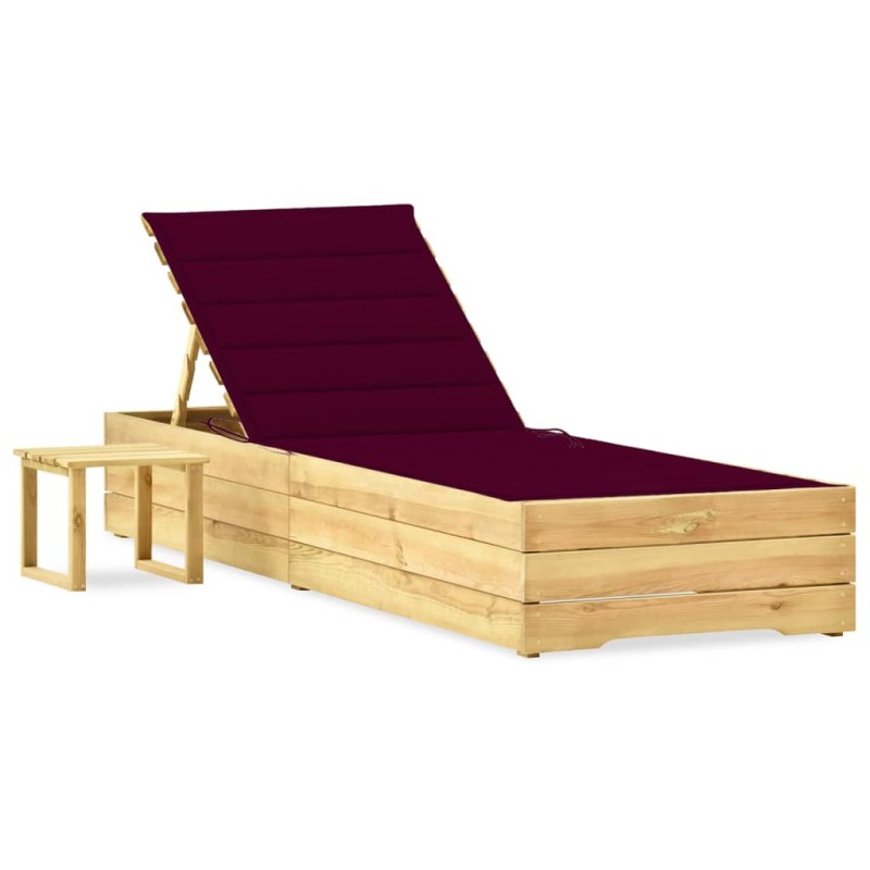 vidaXL Tumbona de jardín con mesa y cojín de madera de pino impregnada vidaXL Tumbona de jardín con mesa y cojín de madera de pino impregnada