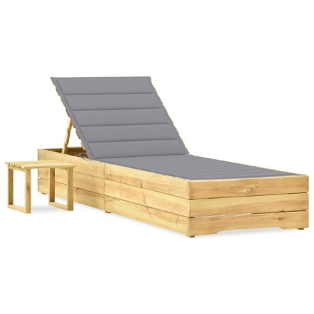 vidaXL Tumbona de jardín con mesa y cojín de madera de pino impregnada