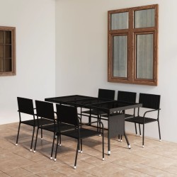 vidaXL Juego de comedor para jardín 7 piezas ratán sintético negro