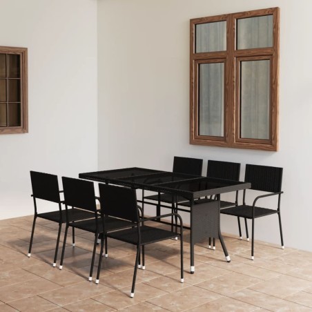 vidaXL Juego de comedor para jardín 7 piezas ratán sintético negro
