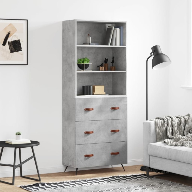 vidaXL Aparador alto madera contrachapada gris hormigón 69,5x34x180 cm vidaXL Aparador alto madera contrachapada gris hormigón 69,5x34x180 cm