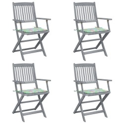 vidaXL Sillas de jardín plegables 4 uds madera maciza acacia y cojines