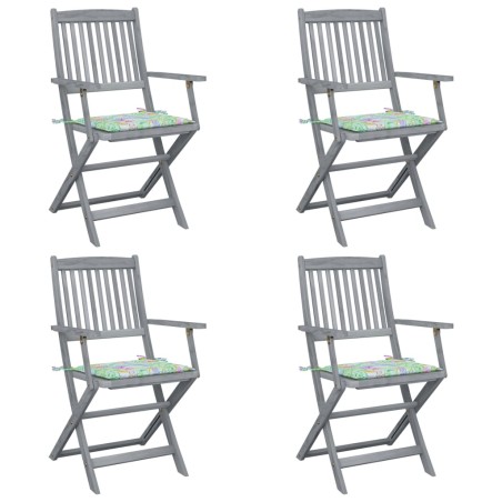 vidaXL Sillas de jardín plegables 4 uds madera maciza acacia y cojines