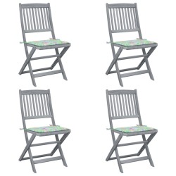 vidaXL Sillas de jardín plegables 4 uds madera maciza acacia y cojines