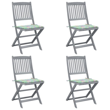 vidaXL Sillas de jardín plegables 4 uds madera maciza acacia y cojines