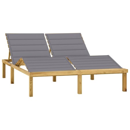 vidaXL Tumbona doble y cojines madera pino impregnada gris