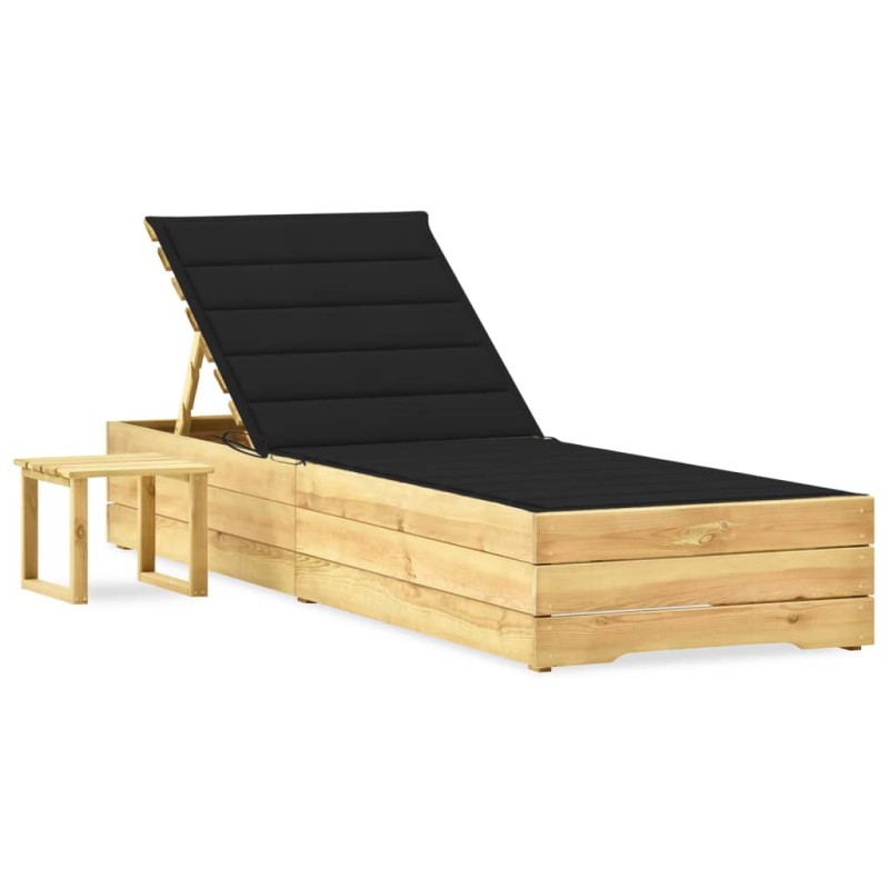 vidaXL Tumbona de jardín con mesa y cojín de madera de pino impregnada vidaXL Tumbona de jardín con mesa y cojín de madera de pino impregnada