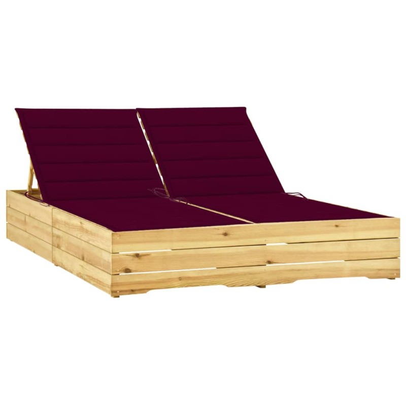 vidaXL Tumbona doble y cojines madera pino impregnada rojo tinto vidaXL Tumbona doble y cojines madera pino impregnada rojo tinto