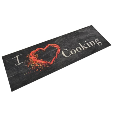 vidaXL Alfombra de cocina lavable terciopelo Cooking negro 60x180 cm