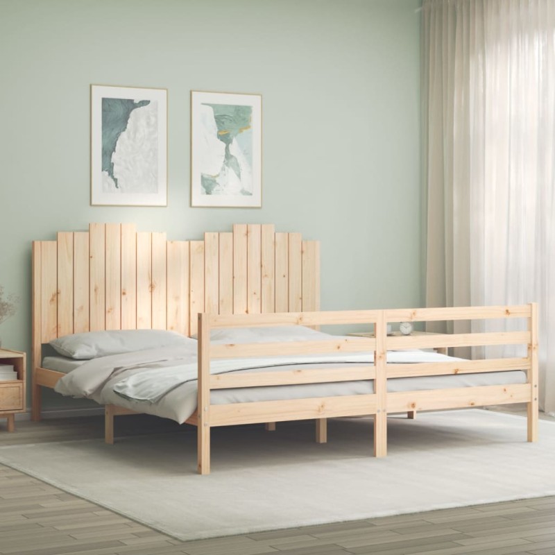 vidaXL Estructura de cama de matrimonio con cabecero madera maciza vidaXL Estructura de cama de matrimonio con cabecero madera maciza