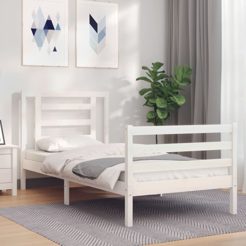 vidaXL Estructura de cama con cabecero madera maciza blanco vidaXL Estructura de cama con cabecero madera maciza blanco
