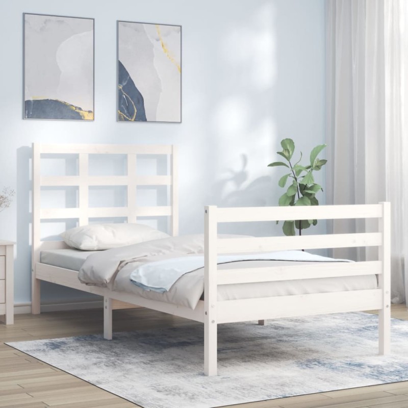 vidaXL Estructura de cama con cabecero madera maciza blanco vidaXL Estructura de cama con cabecero madera maciza blanco