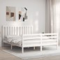 vidaXL Estructura de cama matrimonio con cabecero madera maciza blanco vidaXL Estructura de cama matrimonio con cabecero madera maciza blanco