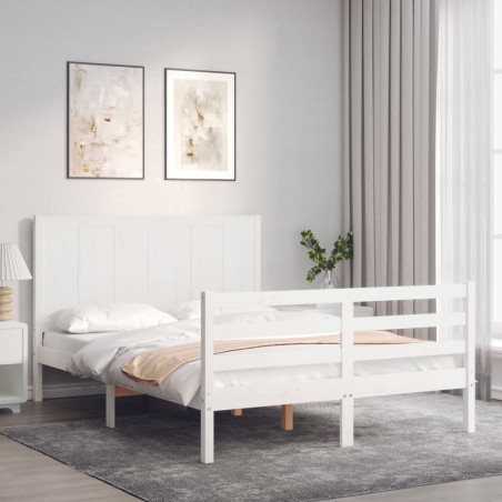 vidaXL Estructura de cama con cabecero madera maciza blanco 140x190 cm