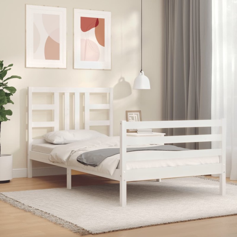 vidaXL Estructura de cama con cabecero madera maciza blanco 100x200 cm vidaXL Estructura de cama con cabecero madera maciza blanco 100x200 cm