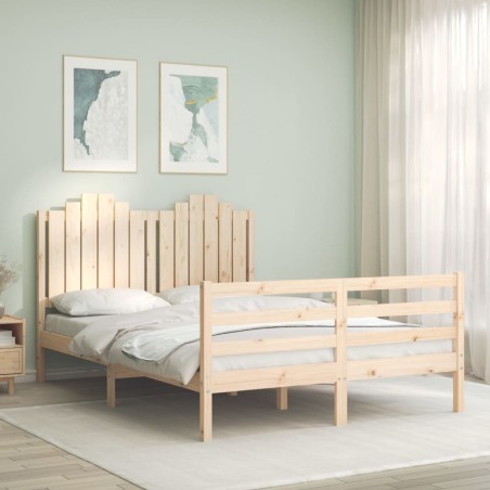 vidaXL Estructura de cama con cabecero madera maciza 140x190 cm