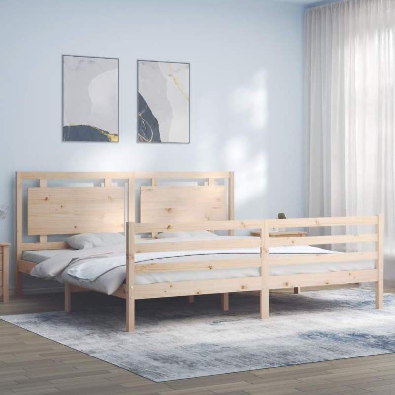 vidaXL Estructura de cama de matrimonio con cabecero madera maciza vidaXL Estructura de cama de matrimonio con cabecero madera maciza
