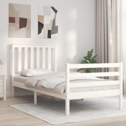 vidaXL Estructura de cama con cabecero madera maciza blanco