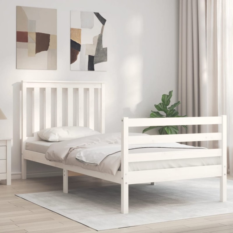 vidaXL Estructura de cama con cabecero madera maciza blanco vidaXL Estructura de cama con cabecero madera maciza blanco
