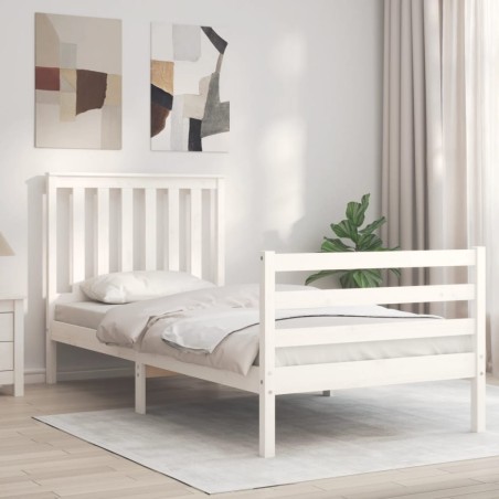 vidaXL Estructura de cama con cabecero madera maciza blanco