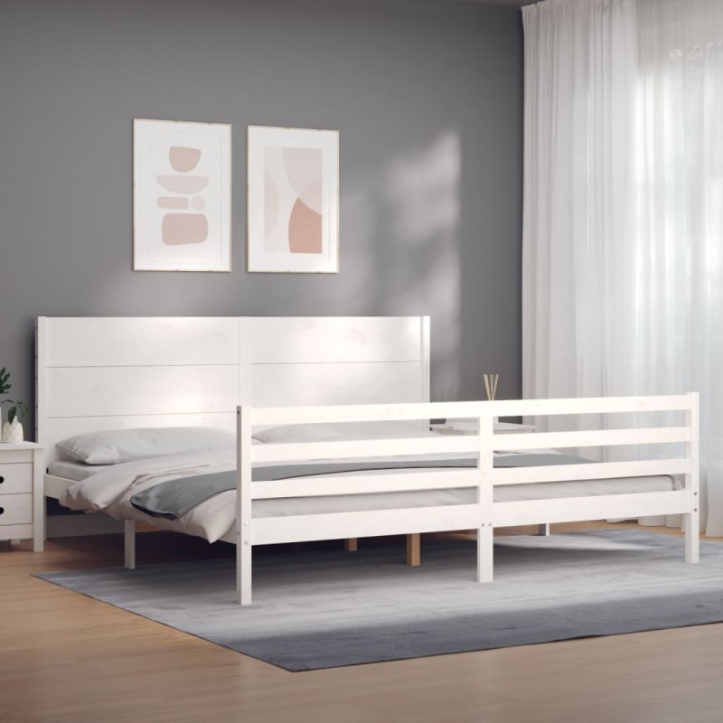 vidaXL Estructura cama de matrimonio con cabecero madera maciza blanco vidaXL Estructura cama de matrimonio con cabecero madera maciza blanco