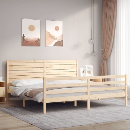 vidaXL Estructura de cama de matrimonio con cabecero madera maciza
