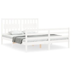 vidaXL Estructura de cama matrimonio con cabecero madera maciza blanco