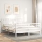 vidaXL Estructura de cama matrimonio con cabecero madera maciza blanco vidaXL Estructura de cama matrimonio con cabecero madera maciza blanco